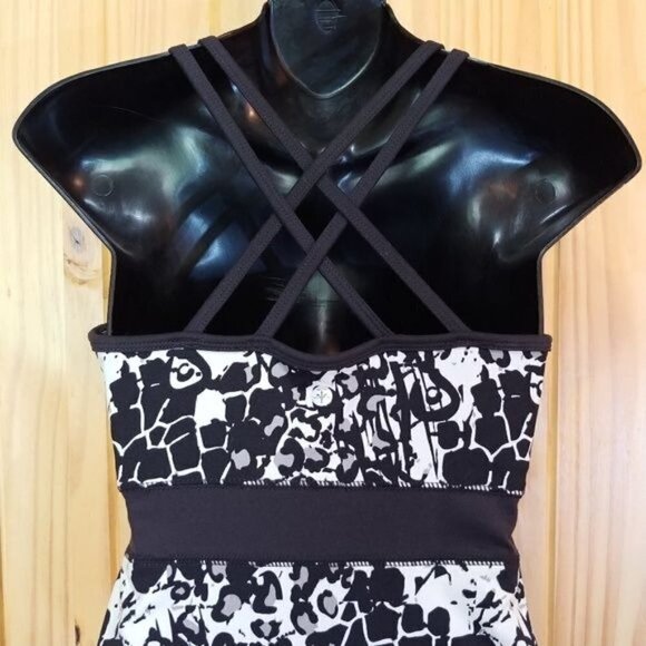 Soybu Strappy Tank Dress Womens XS Tahiti‎ Print Athletic Shelf Bra Black White - Picture 6 of 9